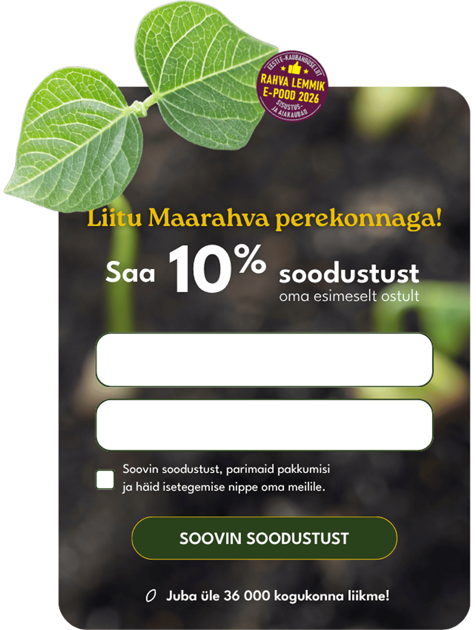 Maarahva Poe liitumisvorm: 10% soodustust esimeselt ostult